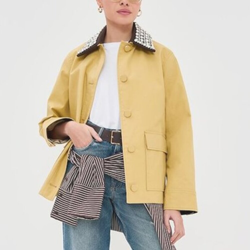 Veronica Beard Arlen Dickey Barn Jacket Coat with Contrast Collar